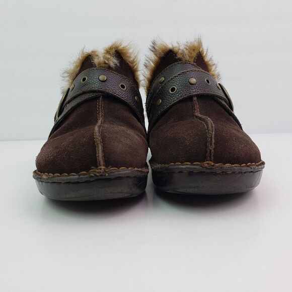 Boc Born Concept Womens Sz 8 Brown Suede Leather Slip On Faux Fur Mule Clog Shoe - Picture 6 of 11